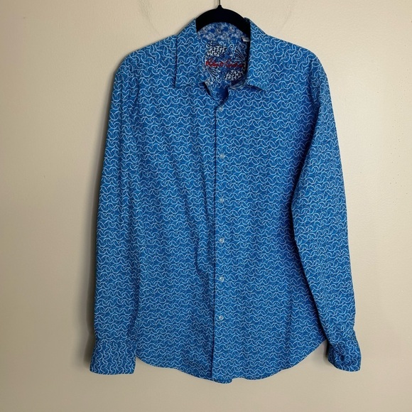 Robert Graham Canterbury Classic Fit Long Sleeve Shirt Blue Swirl Mens Medium - Picture 4 of 8